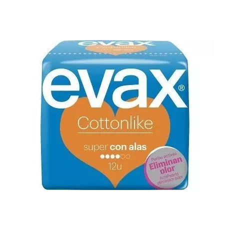 Guardanapos Sanitários Super Femininos Evax Cottonlike Com Asas 12 Guardanapos Sanitários