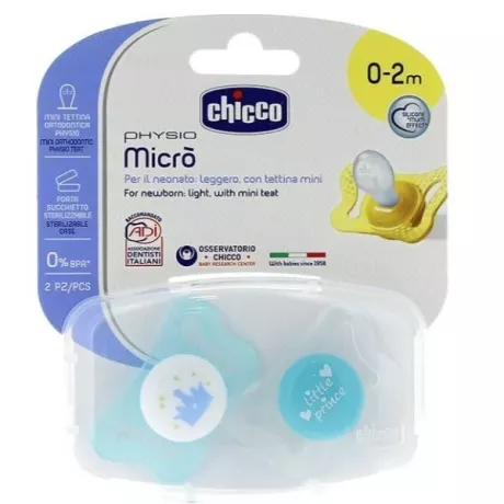 Chupeta Chicco Physio Micro Silicone 0-2 M Azul 2 Chupetas