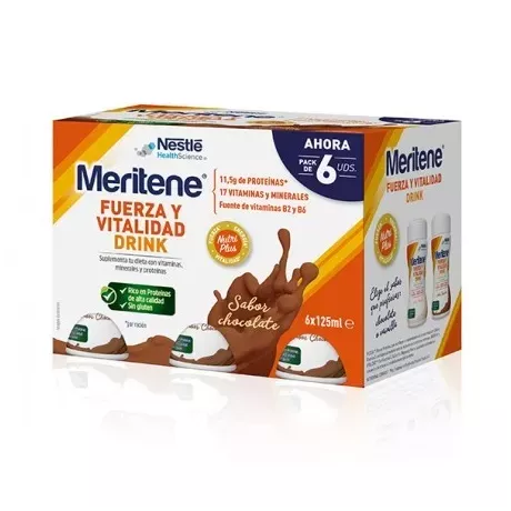 BEBIDA DE FORÇA E VITALIDADE MERITENE 6 UNIDADES 125 ML SABOR DE CHOCOLATE PACK