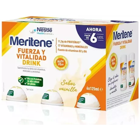 BEBIDA DE FORÇA E VITALIDADE MERITENE 6 UNIDADES 125 ML PACOTE SABOR BAUNILHA