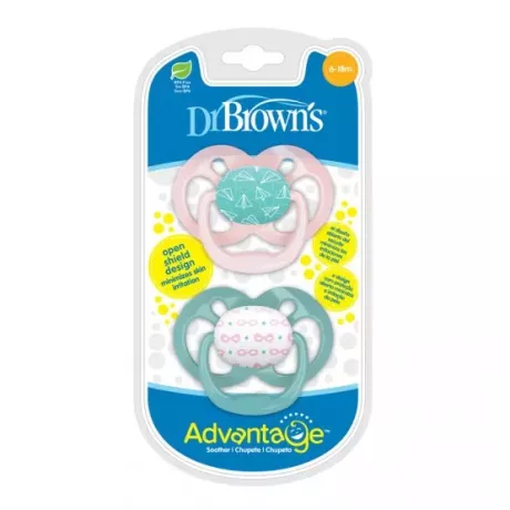 Chupeta reversível de silicone Dr Brown´S Advantage 2 unidades 0-6 meses tamanho 1 cores sortidas