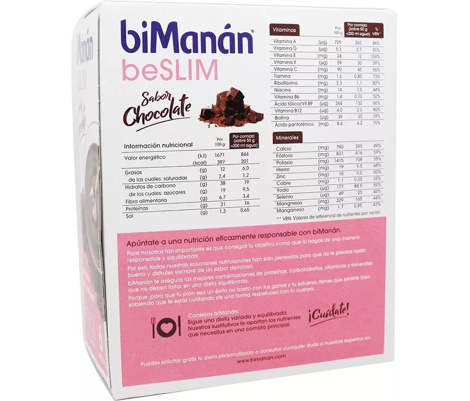 BIMANAN BESLIM SUSTITUTIVO NATILLA  6 SOBRES 50 G SABOR CHOCOLATE