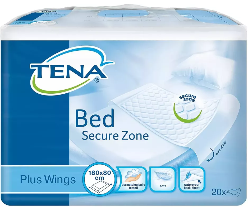 Protector De Cama Tena Bed Plus Wings 20 Unidades 180 Cm X 80 Cm