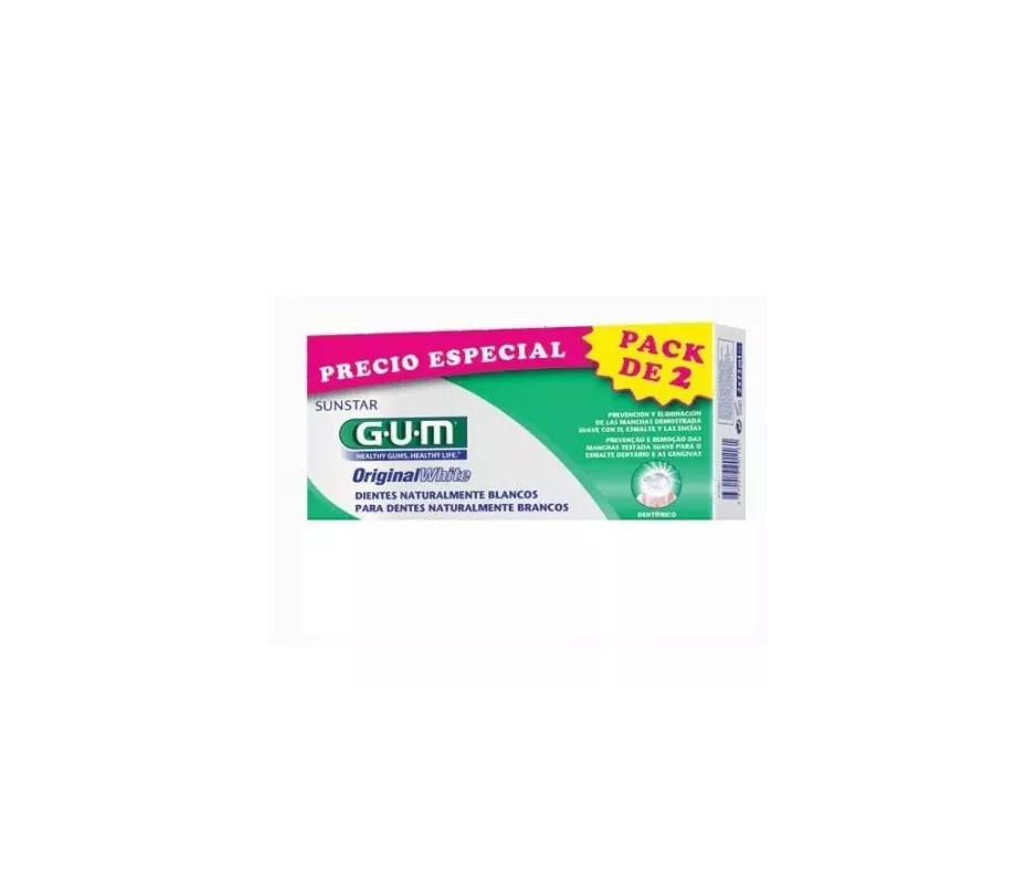 GUM ORIGINAL WHITE PASTA DENTAL  2 TUBOS 75 ML