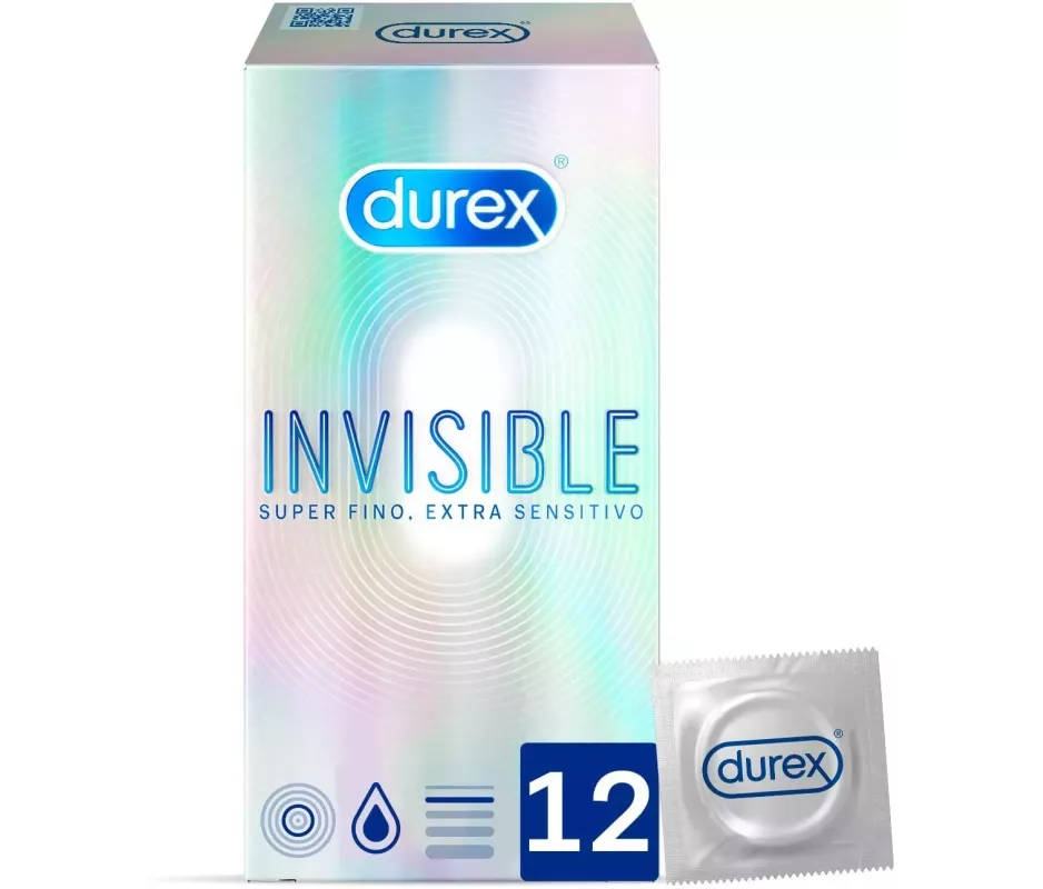 DUREX INVISIBLE EXTRA FINO EXTRA SENSITIVO PRESERVATIVOS 12 UNIDADES