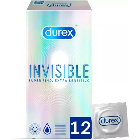 DUREX INVISIBLE EXTRA FINO EXTRA SENSITIVO PRESERVATIVOS 12 UNIDADES