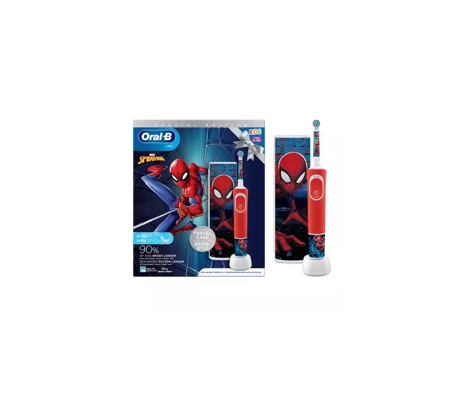 Escova de dentes elétrica recarregável infantil Oral-B 1 unidade Spiderman com estojo de viagem