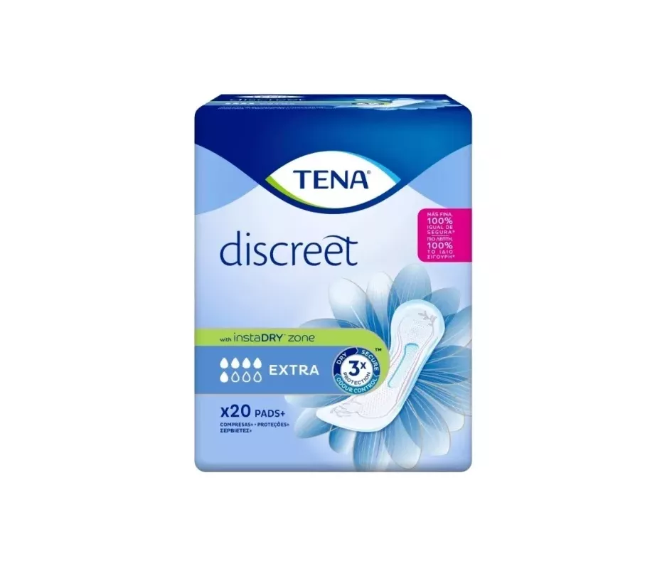 TENA DISCREET EXTRA LEVE PARA INCONTINÊNCIA DE URINA ABSORVENTE 20 UNIDADES