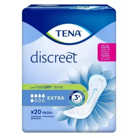 TENA DISCREET EXTRA LEVE PARA INCONTINÊNCIA DE URINA ABSORVENTE 20 UNIDADES